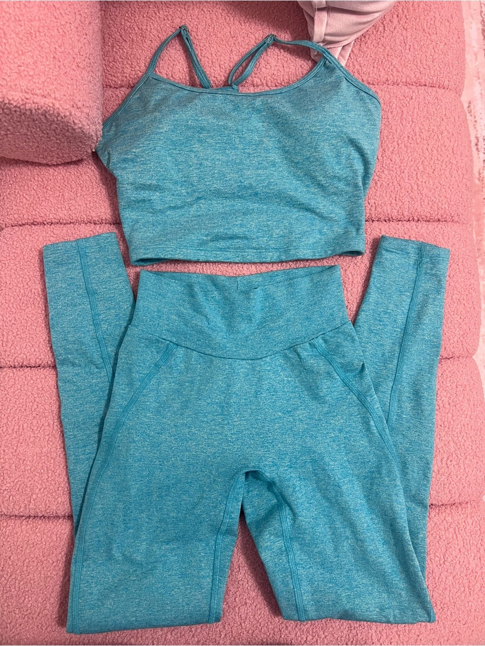 Bombshell Sportswear  Set - Crop Top-M & Uplift Leggings-S Teal Color